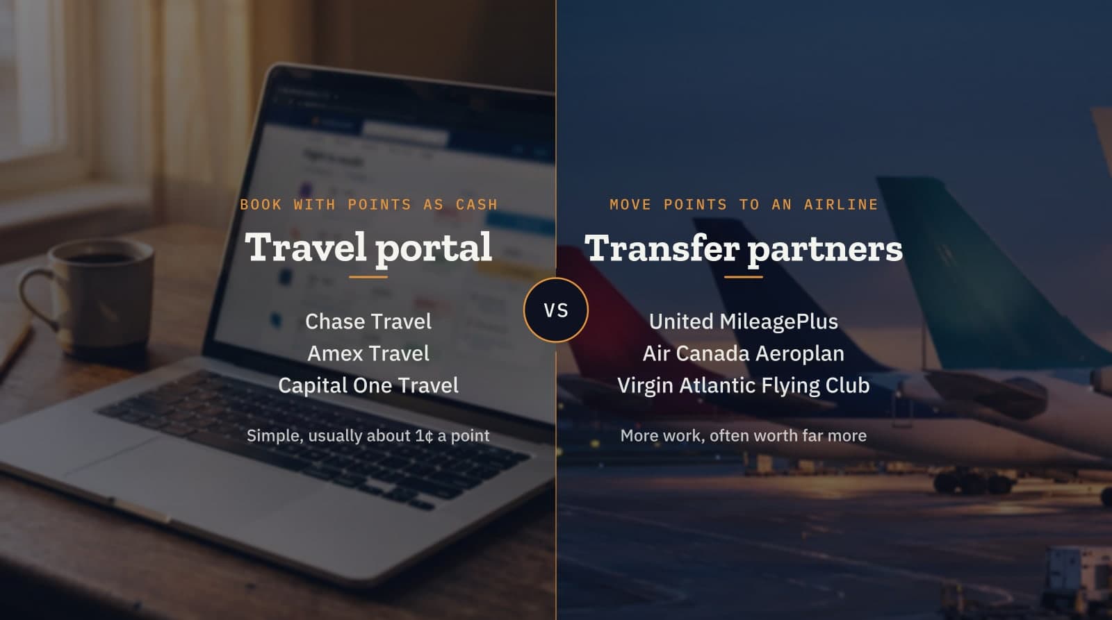 Travel portal vs. transfer partners: Chase, Amex and Capital One Travel beside United, Aeroplan and Virgin Atlantic